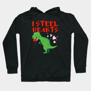 I Steal Hearts Valentines Day, Romantic T Rex Dinosaur Heart Love Hoodie